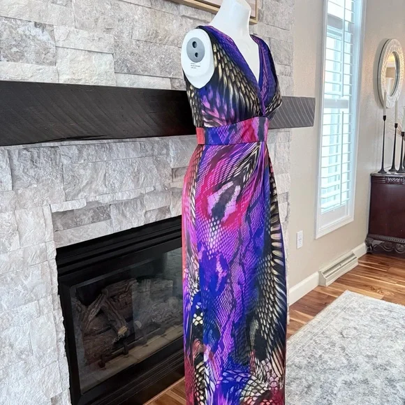 Boston Proper Snake Print Maxi Dress Size 8 Purple Pink - Picture 4 of 10